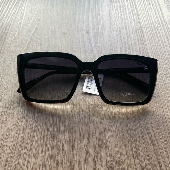 quay australia front cover black oversized square polarized sunglasses eyewear - Picture 3 of 7
